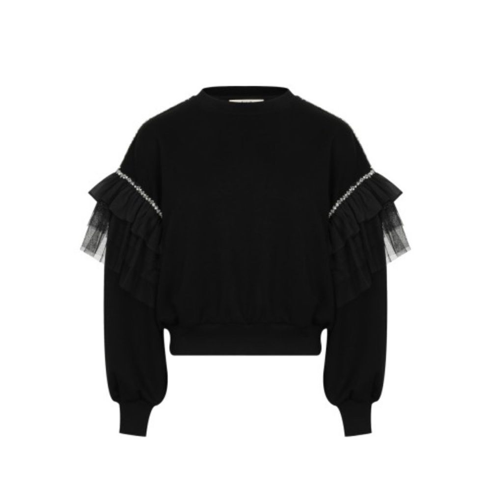 Black Ruffled Rhinestone Sweatshirt - Picture 1 of 5